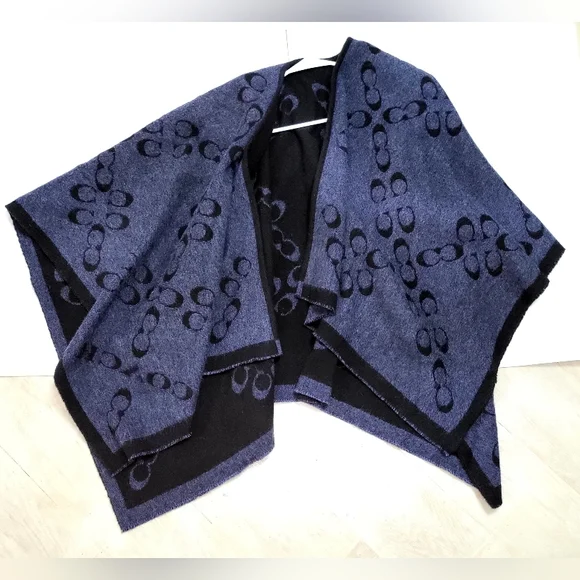 Coach Signature Poncho - Black/Midnight Navy - Picture 3 of 10